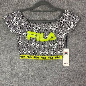 New FILA X Urban Outfitters BLK‎ Motif Off-Shoulder Crop Top Size XS